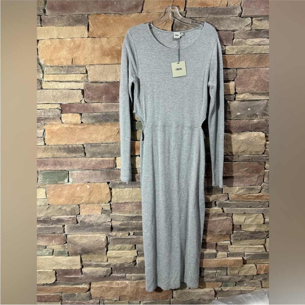 NWT ASOS long sleeve midi dress with cutout detail in gray Sz 12